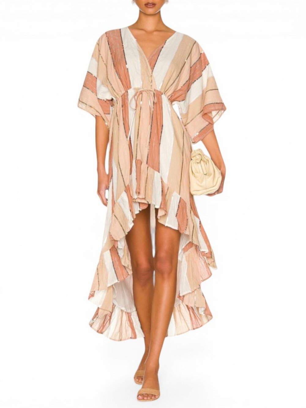 Sundress Deva Mix Sand Stripes & Sequins Hi Low Midi Dress NWT New XS / S